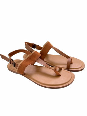 Toms Bree Sandals Size 12 Womens Tan Leather T-Strap Casual Thong Sandal Toe EUC